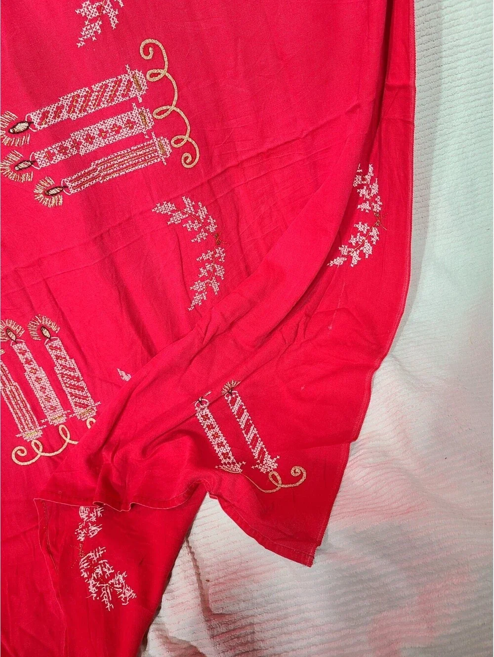 Vintage 1950s Holiday Tablecloth Rhinestone Candles 60x92
